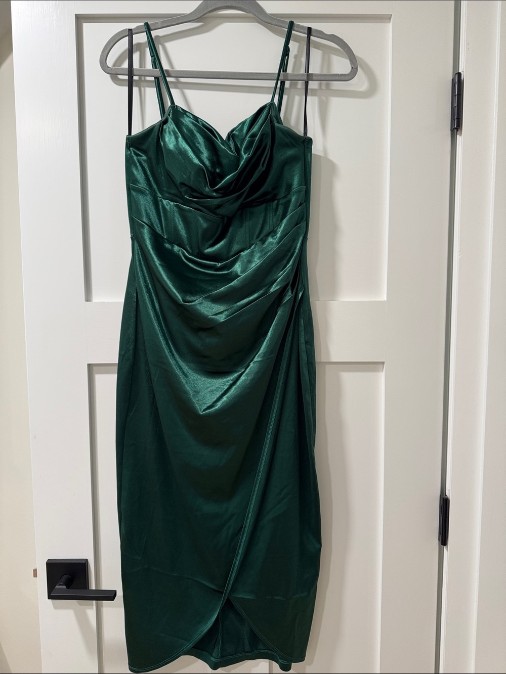 Windsor Emerald Green Satin Draped Midi Slip Dress